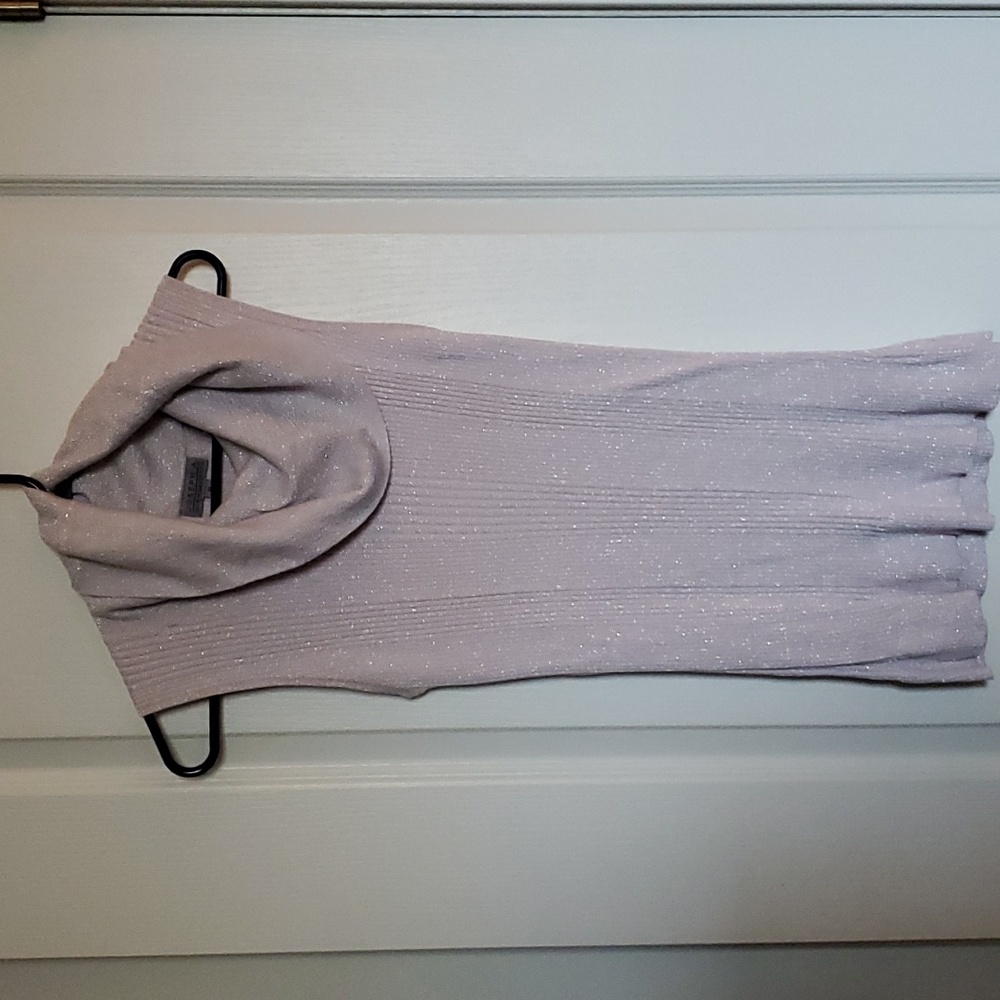Joseph A sleeveless cowl neck metallic light pink lilac tone long sweater.